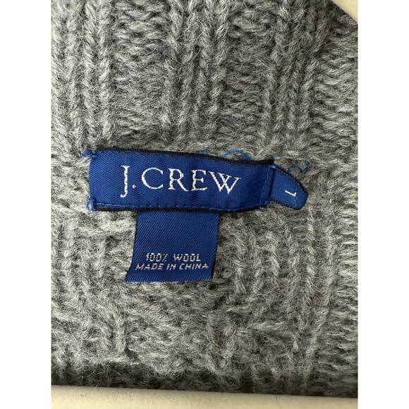 Vintage J.Crew 100% Wool Cable Knit Collared Cardigan Sweater Gray Women L - Picture 3 of 7